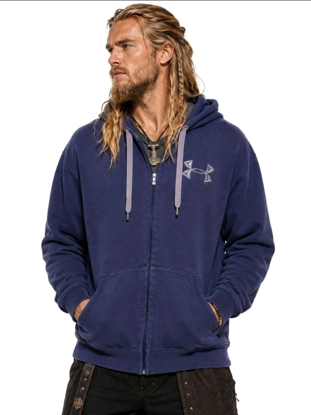 Under Armour Hoodie Full Zip ColdGear Mens XL Loose Navy Athleisure Workout Dorm